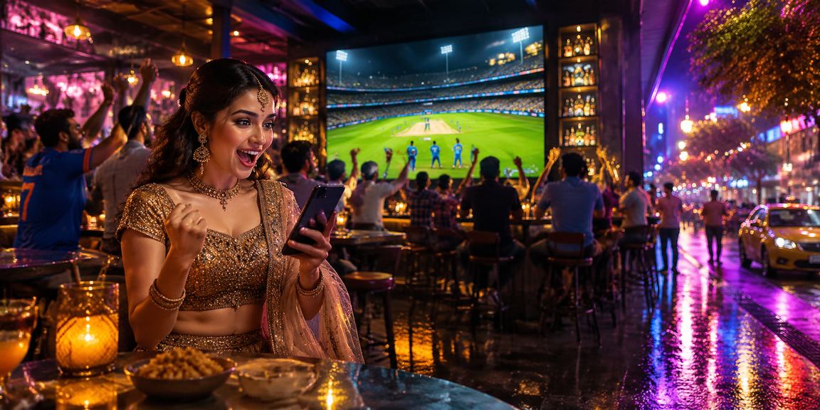 India cricket betting venue glowing with bright colors