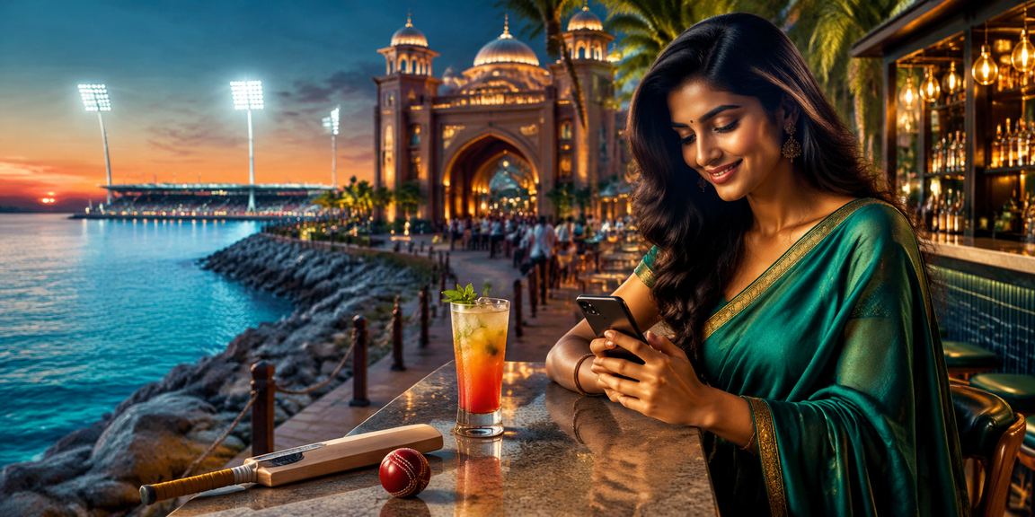 Indian cricket betting scene featuring traditional attire and mobile betting
